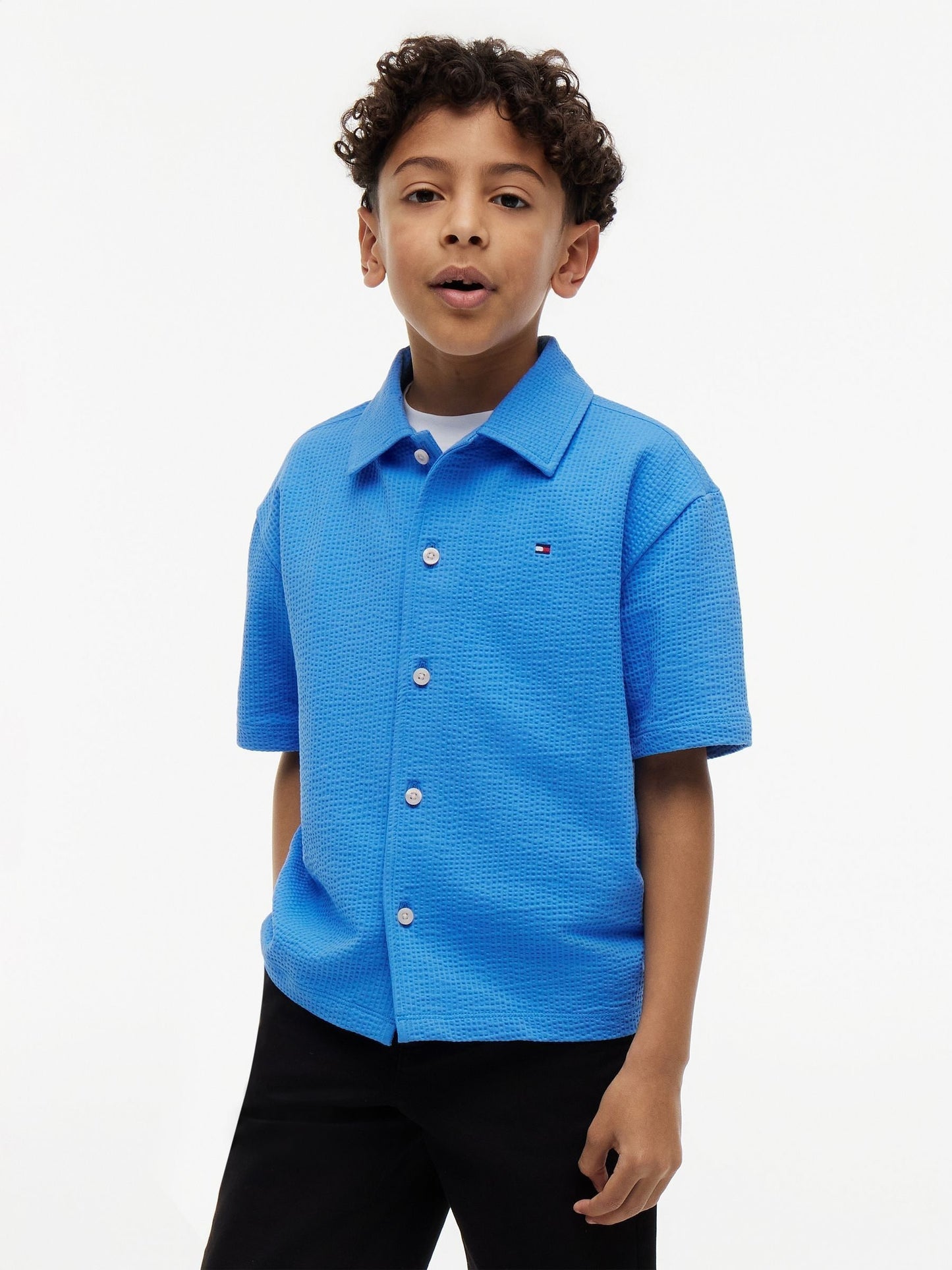 Dsiney Kidz - Tommy Hilfiger Blue Relaxed Fit Seersucker Short Sleeve Shirt image 1