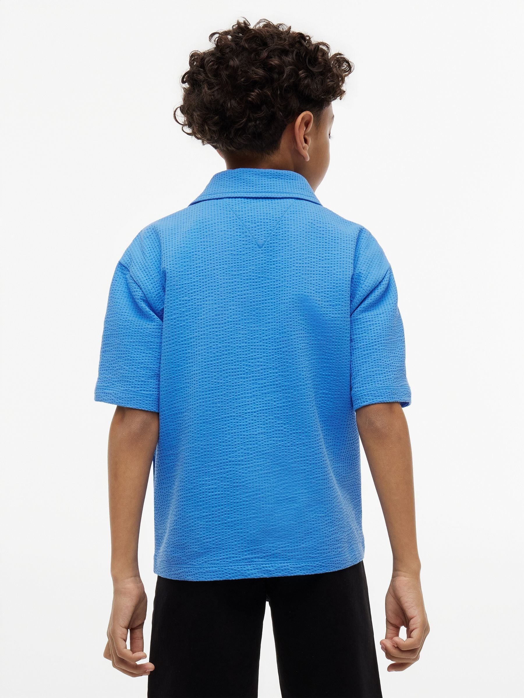 Dsiney Kidz - Tommy Hilfiger Blue Relaxed Fit Seersucker Short Sleeve Shirt image 2