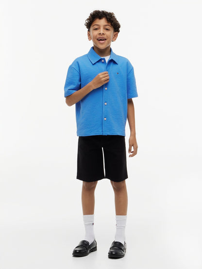 Dsiney Kidz - Tommy Hilfiger Blue Relaxed Fit Seersucker Short Sleeve Shirt image 3