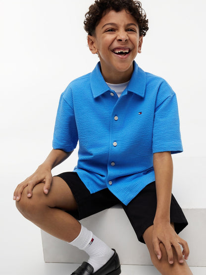 Dsiney Kidz - Tommy Hilfiger Blue Relaxed Fit Seersucker Short Sleeve Shirt image 4