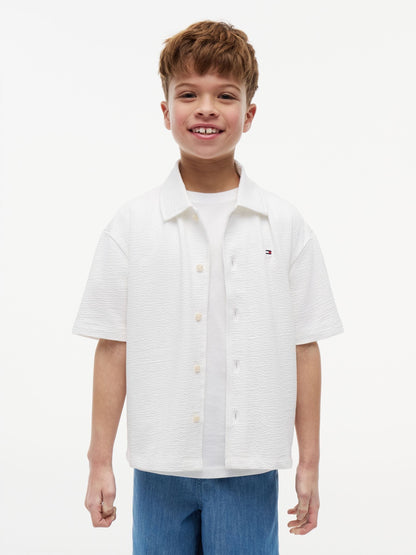 Dsiney Kidz - Tommy Hilfiger White Relaxed Fit Seersucker Short Sleeve Shirt image 1