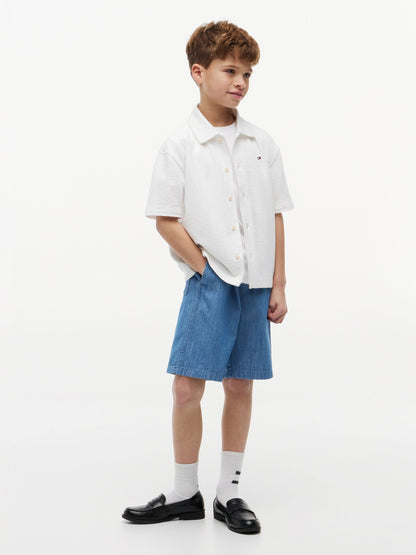 Dsiney Kidz - Tommy Hilfiger White Relaxed Fit Seersucker Short Sleeve Shirt image 3