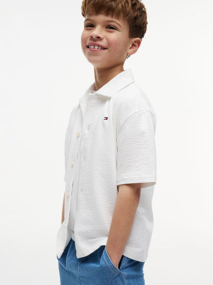 Dsiney Kidz - Tommy Hilfiger White Relaxed Fit Seersucker Short Sleeve Shirt image 4