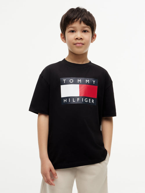 Dsiney Kidz - Tommy Hilfiger Black Heritage Flag Print Jersey T-Shirt image 1