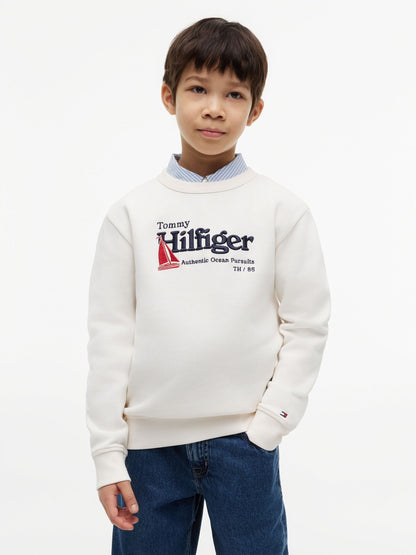 Dsiney Kidz - Tommy Hilfiger White Logo Interlock Pique Sweatshirt image 1
