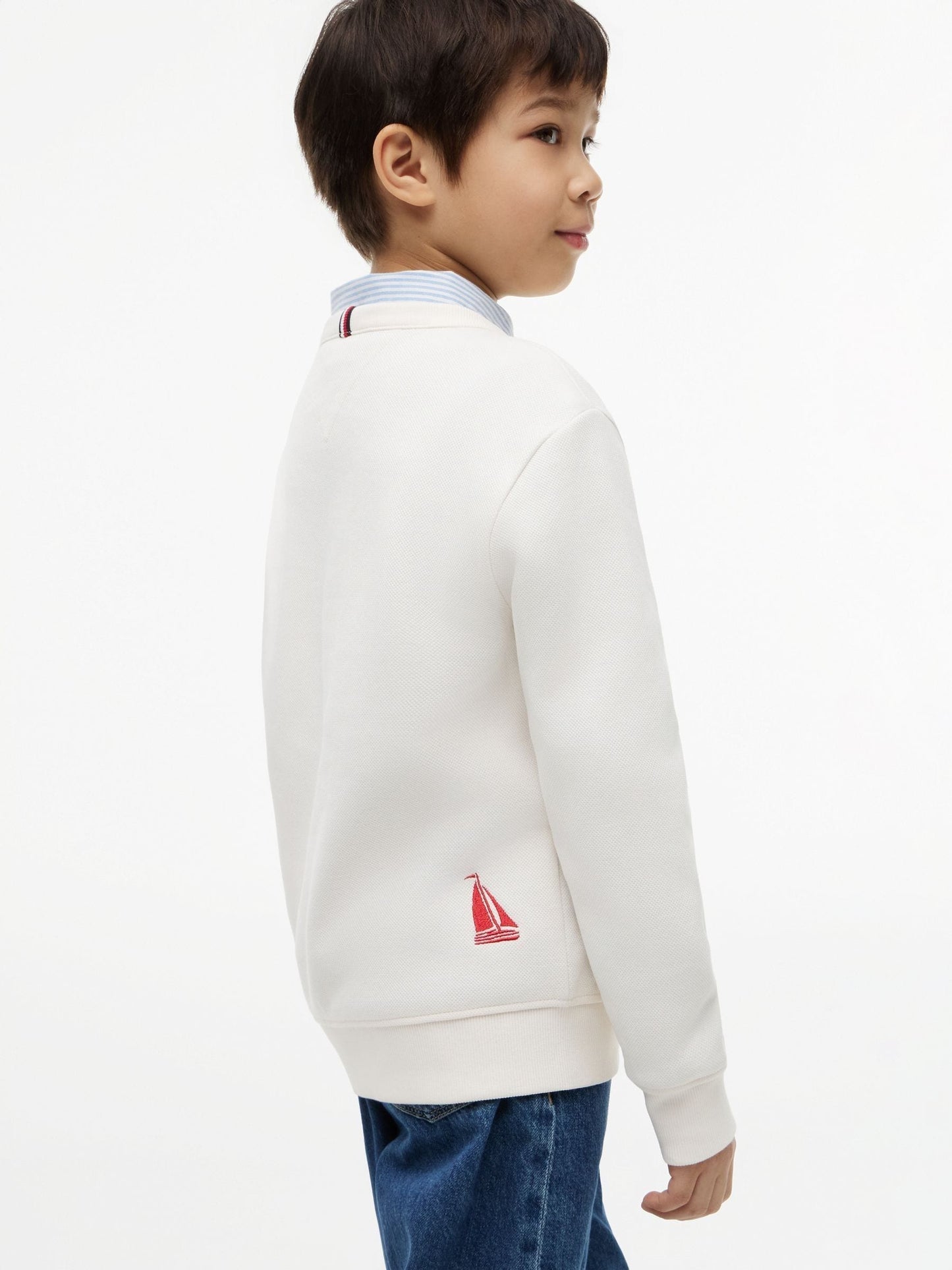 Dsiney Kidz - Tommy Hilfiger White Logo Interlock Pique Sweatshirt image 5
