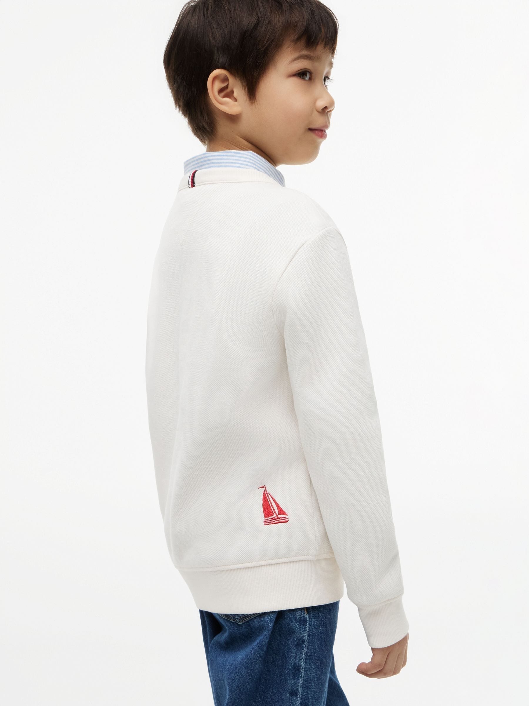 Dsiney Kidz - Tommy Hilfiger White Logo Interlock Pique Sweatshirt image 5