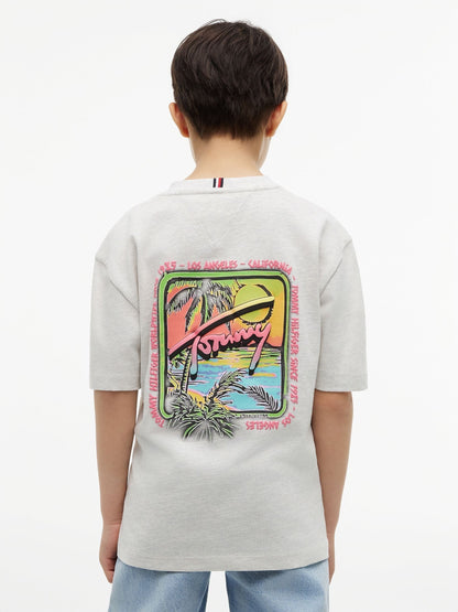 Tommy Hilfiger Grey Back Logo Graphic Textured T-Shirt image 2