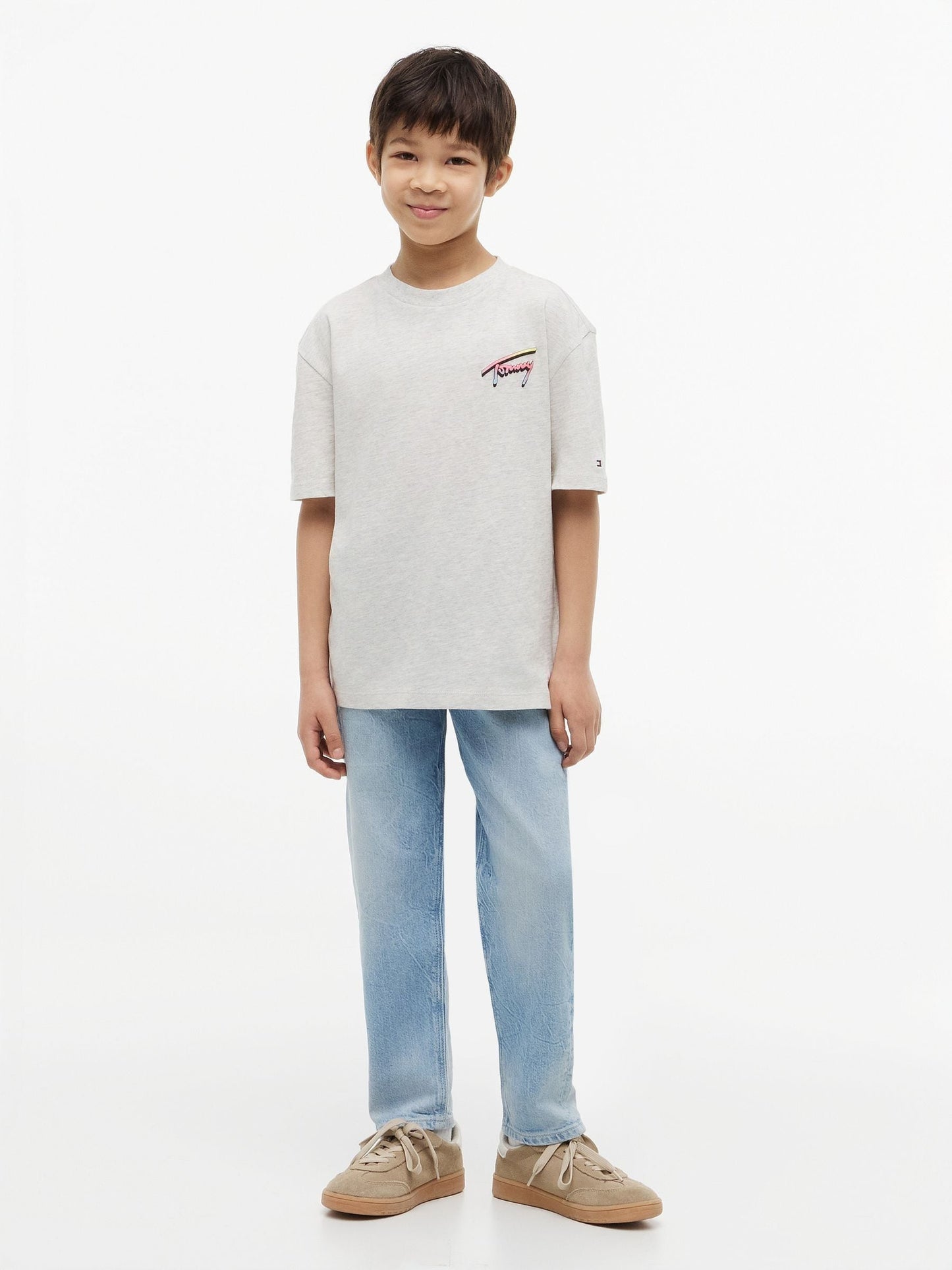 Tommy Hilfiger Grey Back Logo Graphic Textured T-Shirt image 3