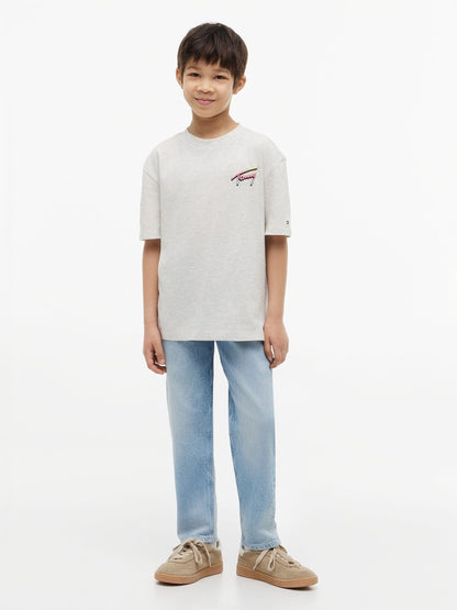 Tommy Hilfiger Grey Back Logo Graphic Textured T-Shirt image 3