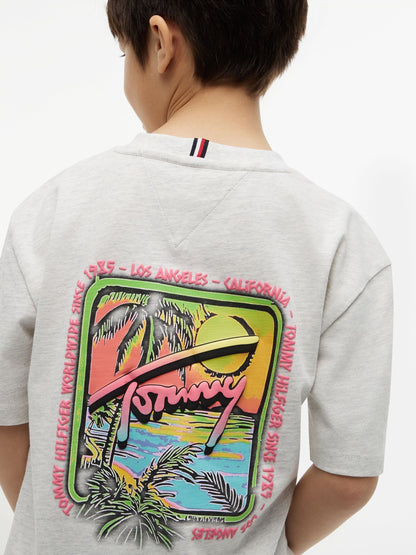 Tommy Hilfiger Grey Back Logo Graphic Textured T-Shirt image 4