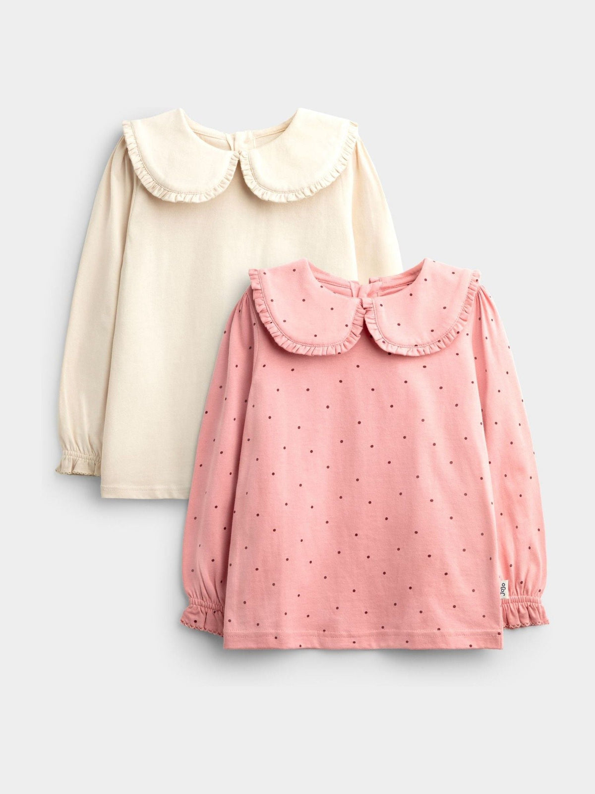 JoJo Maman Bébé Rose Pink Spot 2-Pack Long Sleeve Frill Collar Tops - image 1