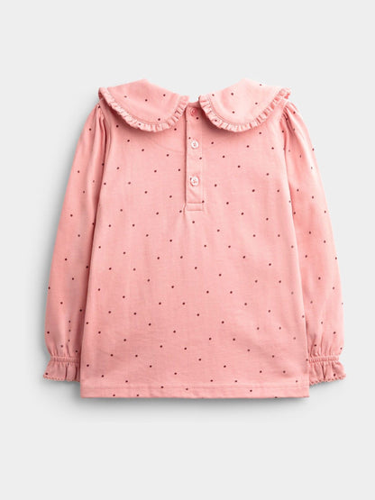 JoJo Maman Bébé Rose Pink Spot 2-Pack Long Sleeve Frill Collar Tops - image 5