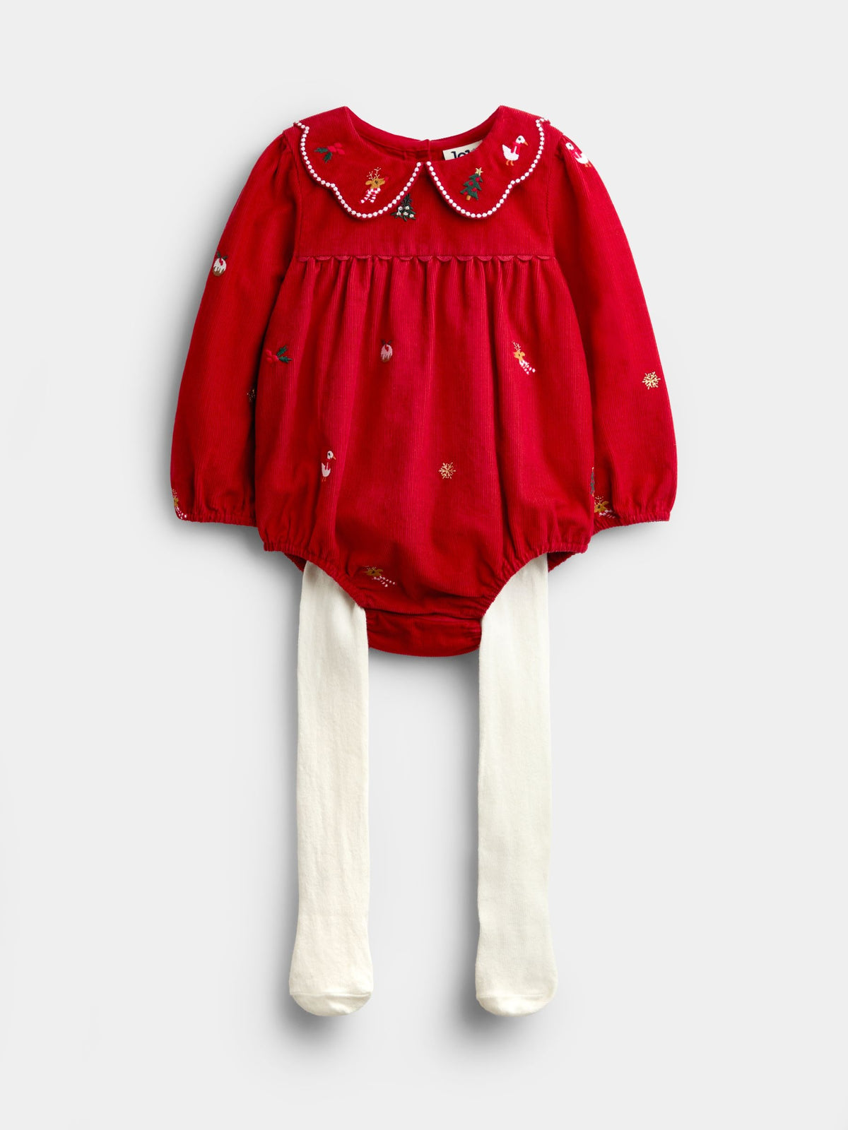 JoJo Maman Bébé Red Christmas Embroidered Bubble Romper & Tights Set - image 2