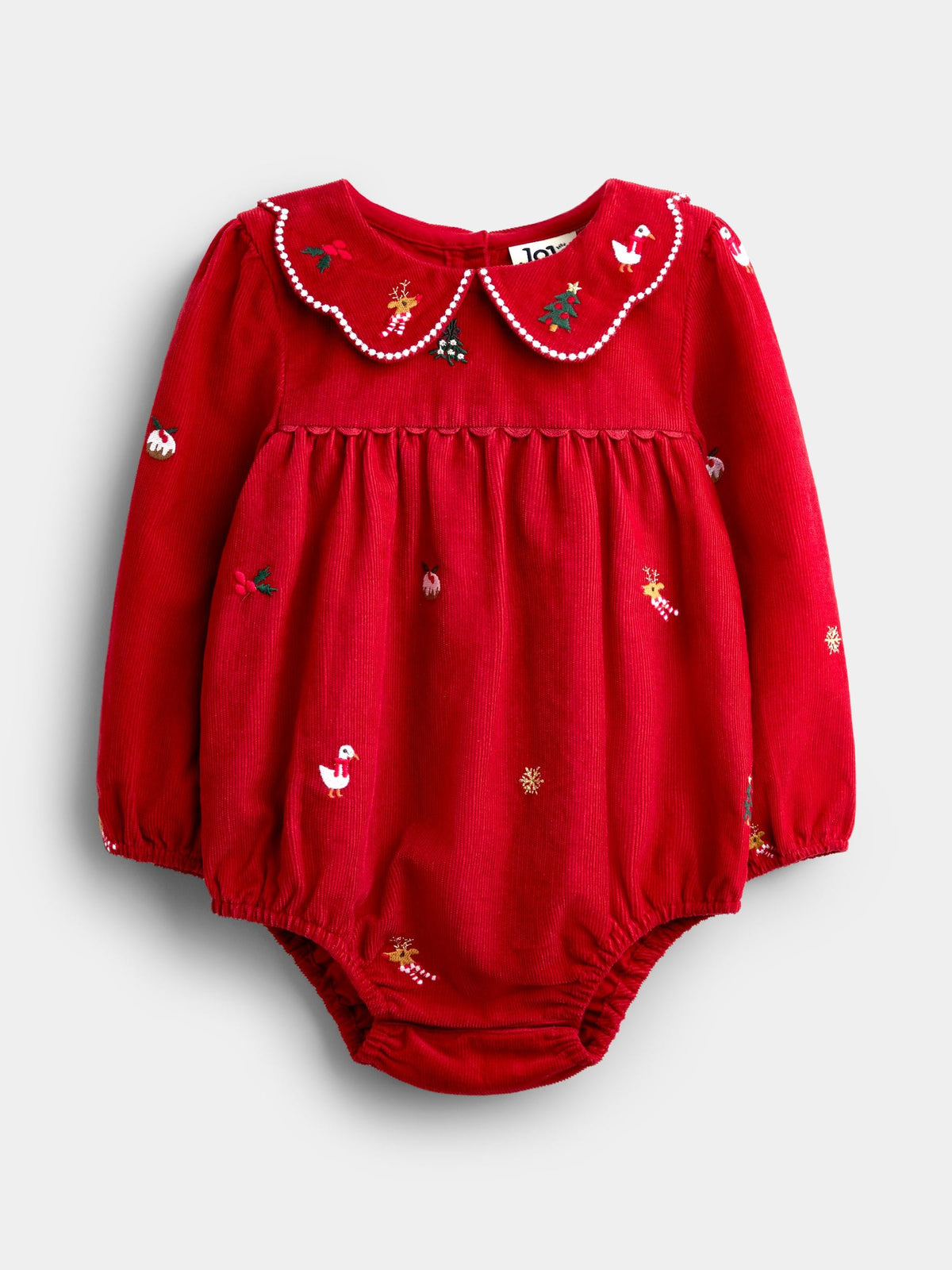 JoJo Maman Bébé Red Christmas Embroidered Bubble Romper & Tights Set - image 3