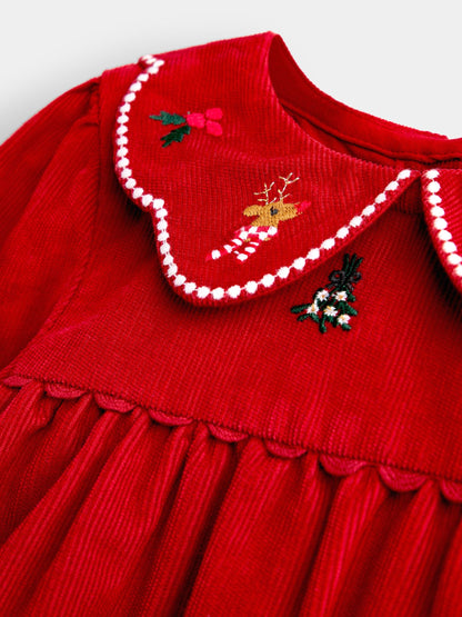 JoJo Maman Bébé Red Christmas Embroidered Bubble Romper & Tights Set - image 7