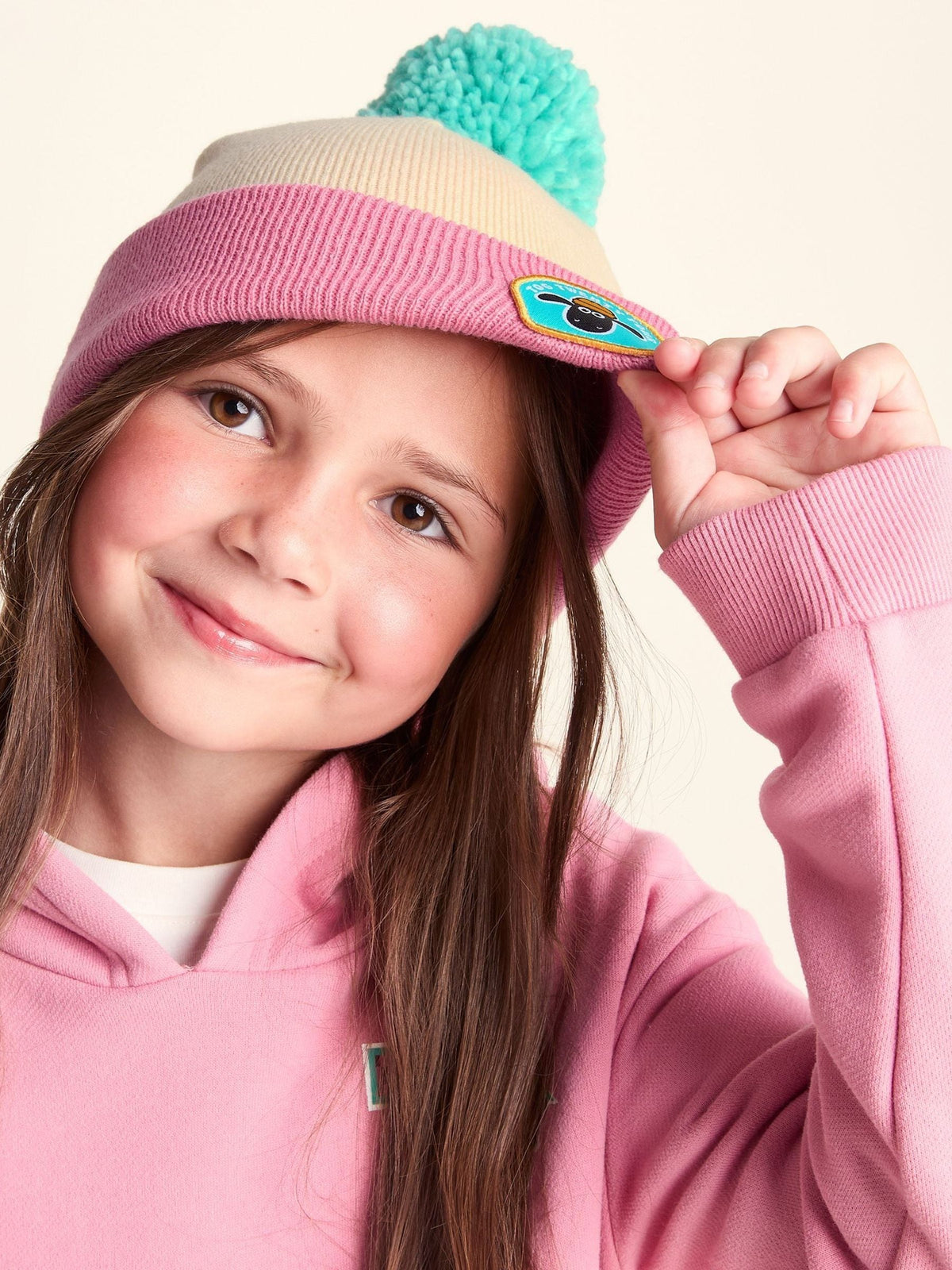 Tog 24 Pink Beulah Shaun the Sheep Kids Knitted Beanie Pom Pom Hat - image 1