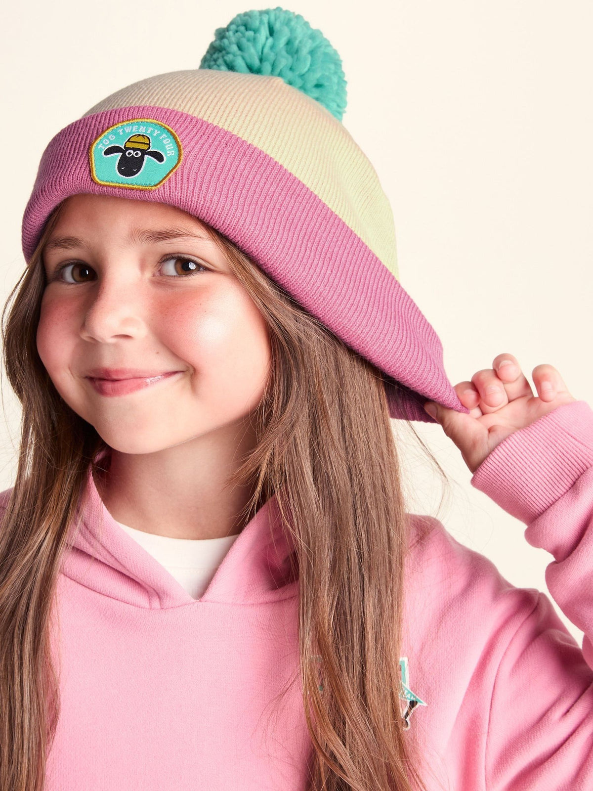 Tog 24 Pink Beulah Shaun the Sheep Kids Knitted Beanie Pom Pom Hat - image 4