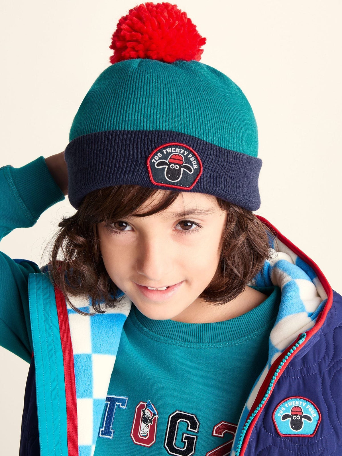 Tog 24 Green Beulah Shaun the Sheep Kids Knitted Beanie Pom Pom Hat - image 1