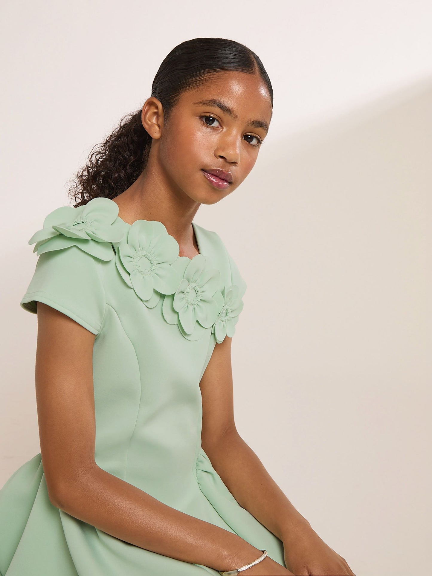 Dsiney Kidz - Lipsy Sage Green Corsage Scuba Dress (5-16yrs) image 2