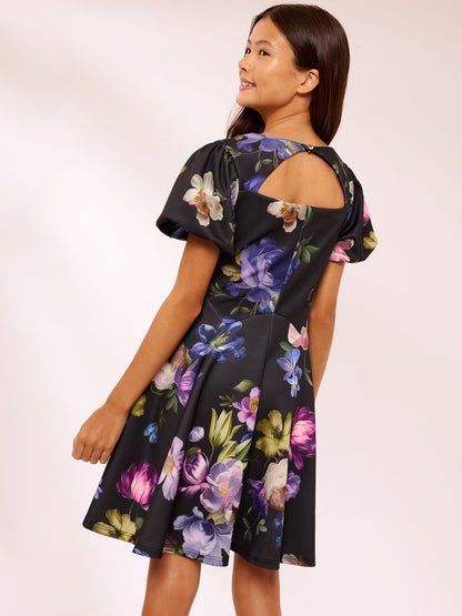 Lipsy Black Puff Sleeve Floral Scuba Dress (5-16yrs) - image 5