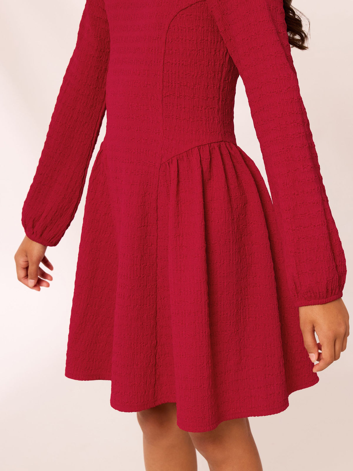 Dsiney Kidz - Lipsy Red Crinkle Jersey Long Sleeve Seamed Dress (5-16yrs) image 2