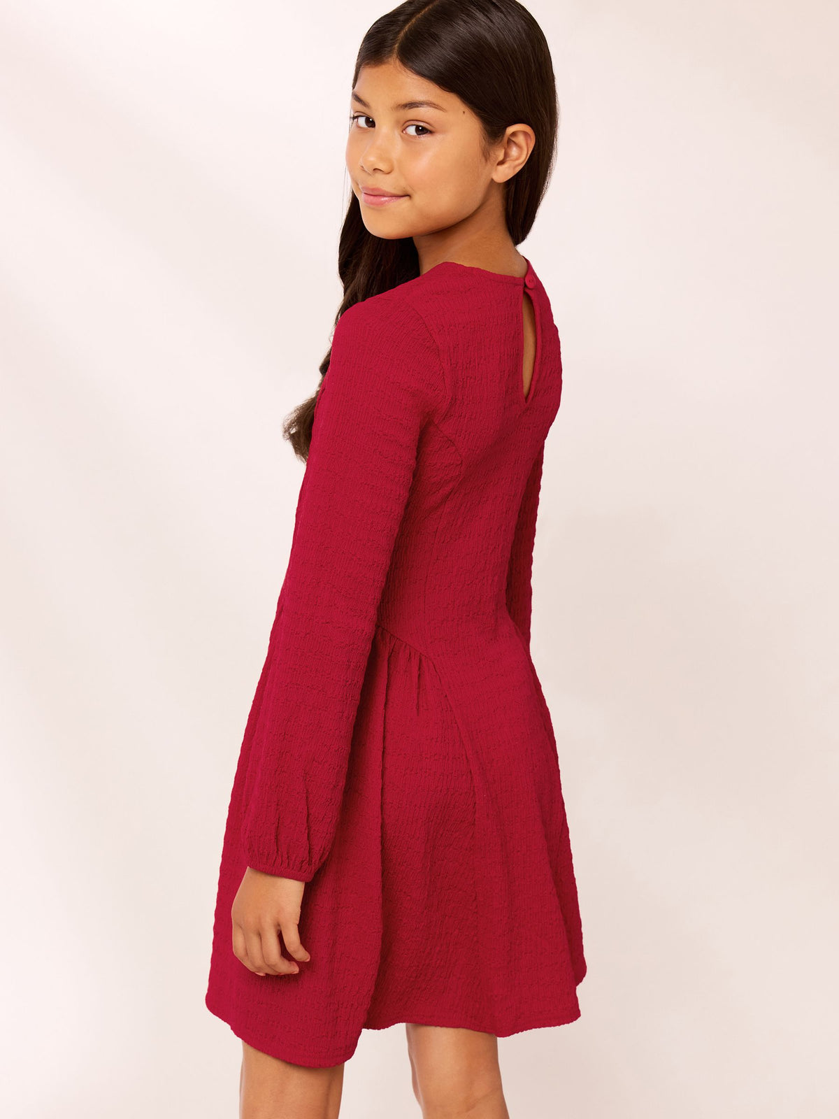 Dsiney Kidz - Lipsy Red Crinkle Jersey Long Sleeve Seamed Dress (5-16yrs) image 4