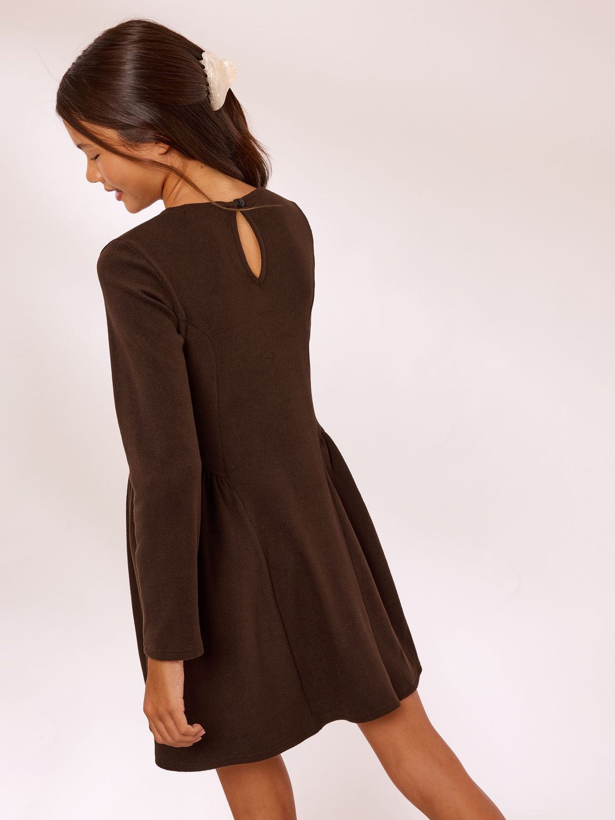 Dsiney Kidz - Lipsy Chocolate Brown Knit Long Sleeve Seamed Dress (5-16yrs) image 6