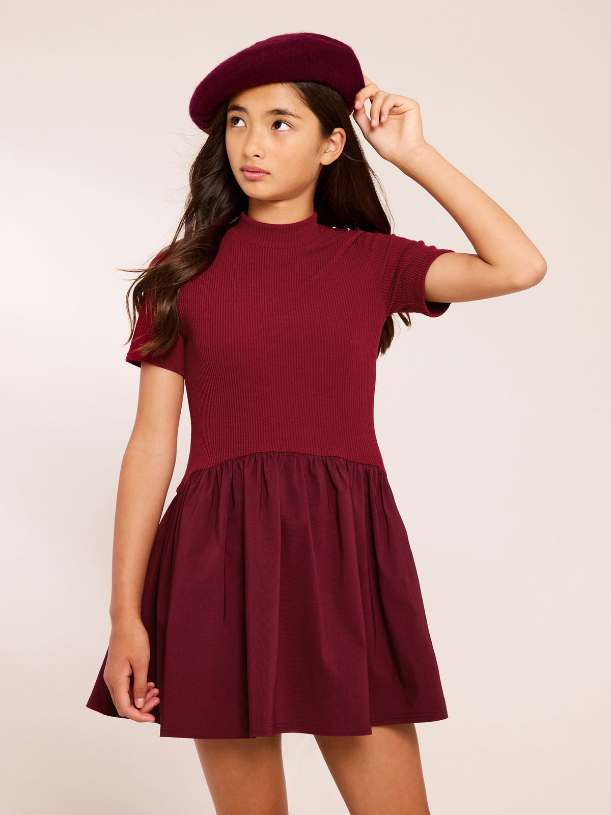 Dsiney Kidz - Lipsy Burgundy Red Military Button 2-in-1 Dress (5-16yrs) image 1