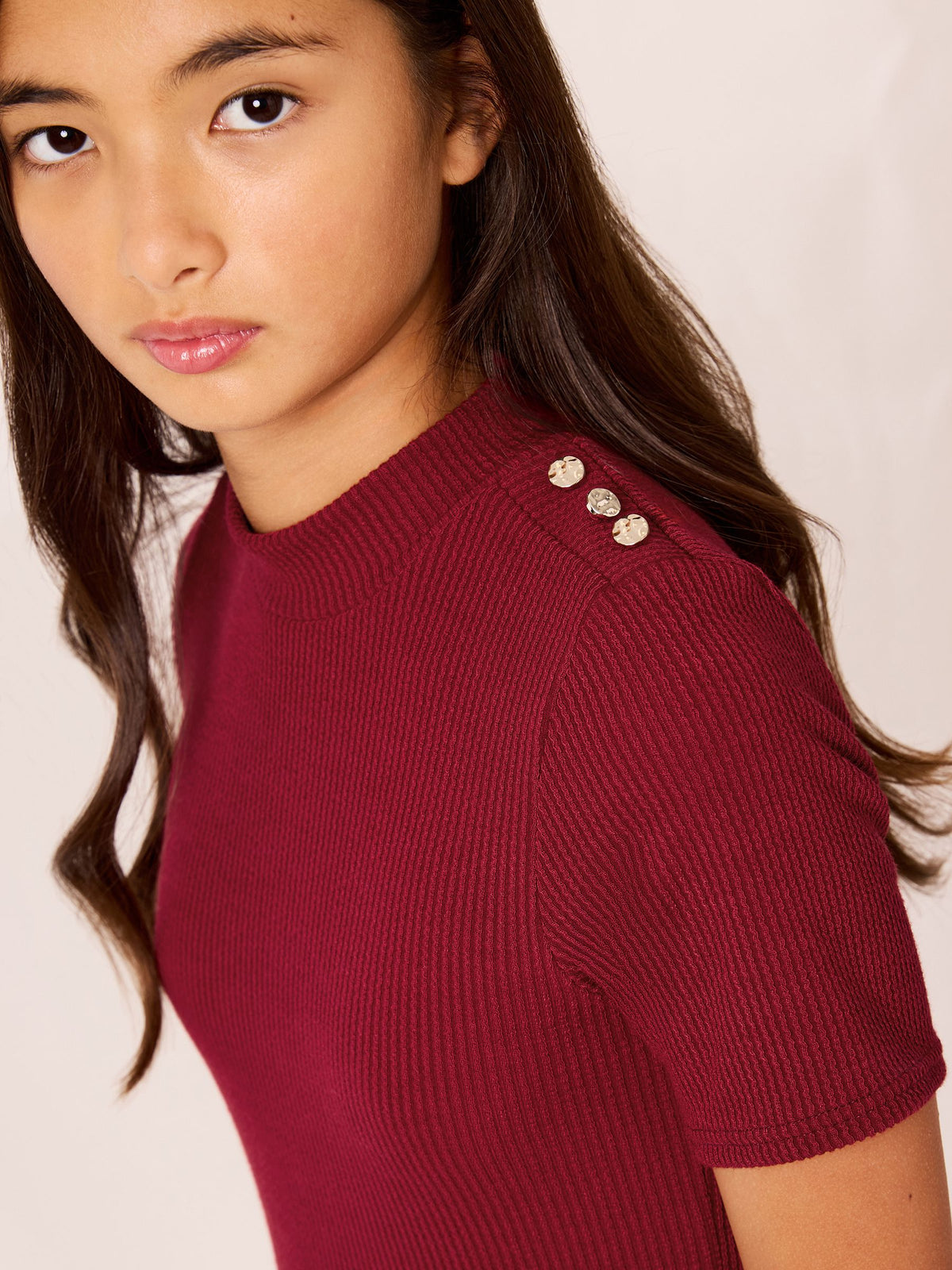 Dsiney Kidz - Lipsy Burgundy Red Military Button 2-in-1 Dress (5-16yrs) image 2