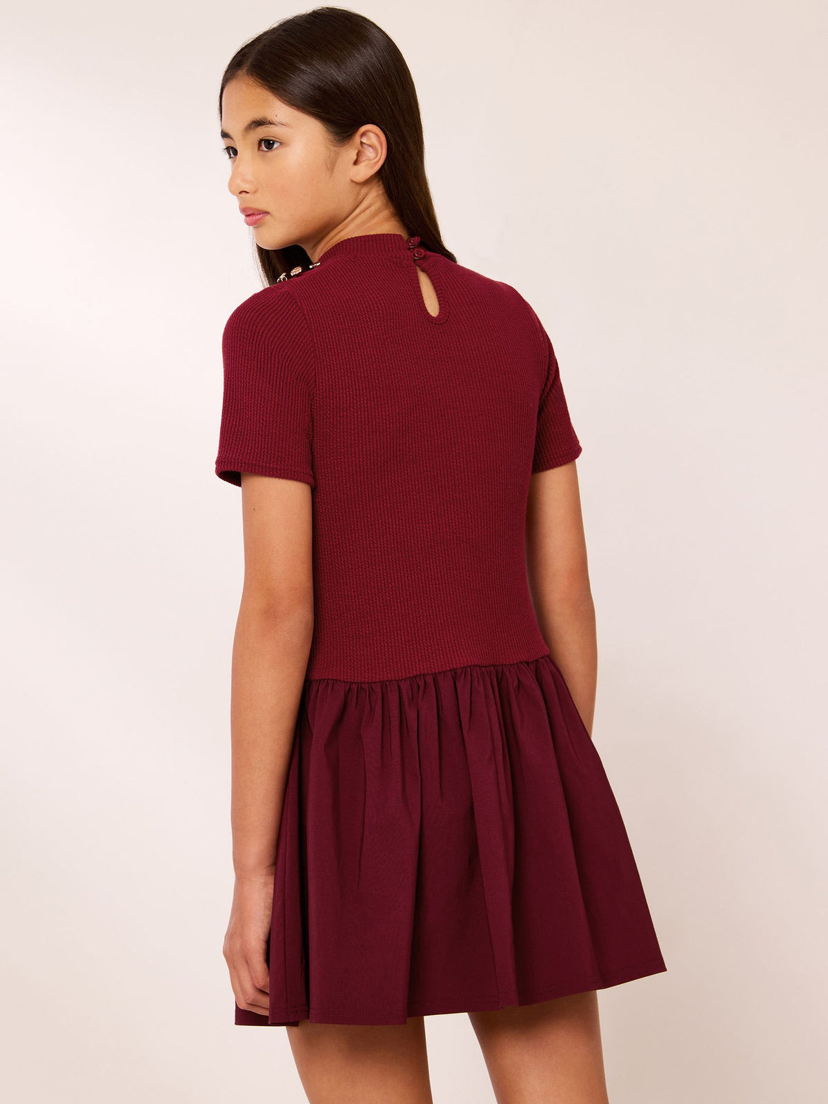 Dsiney Kidz - Lipsy Burgundy Red Military Button 2-in-1 Dress (5-16yrs) image 6