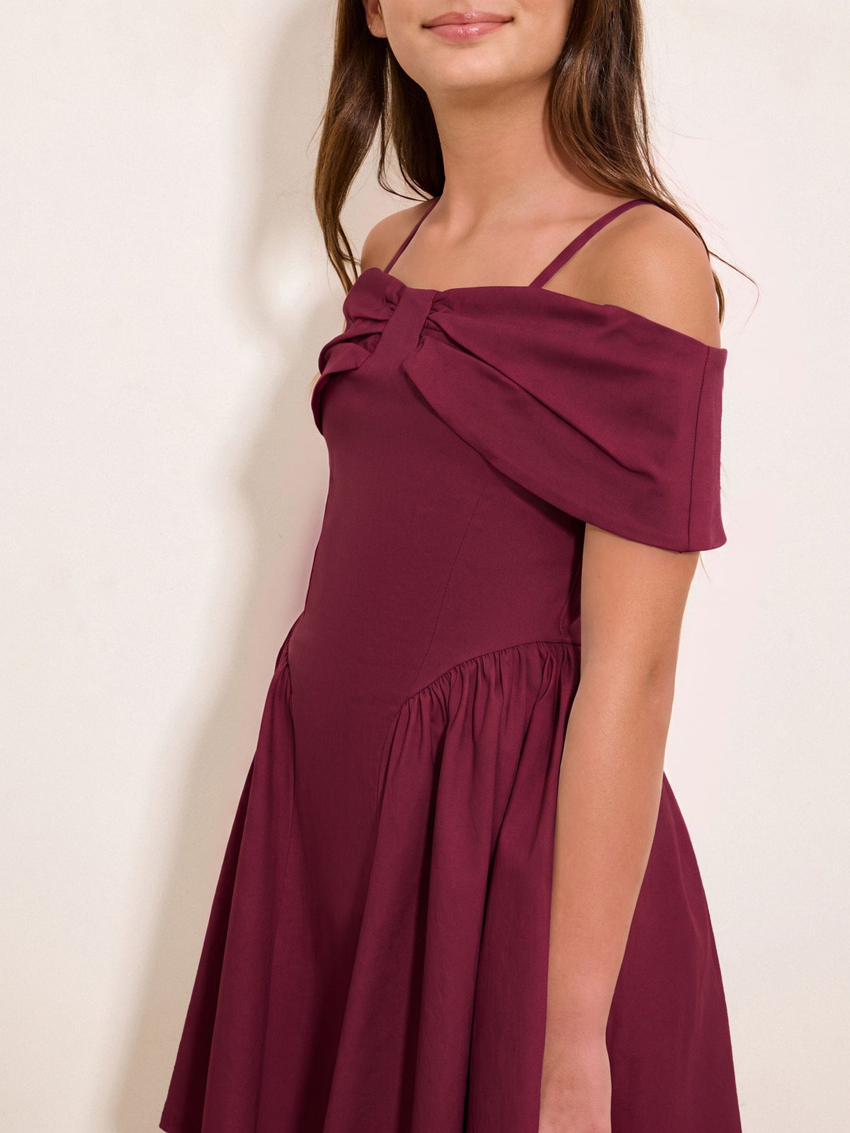 Lipsy Burgundy Red Bow Bardot Teen Dress (10-16yrs) - image 2