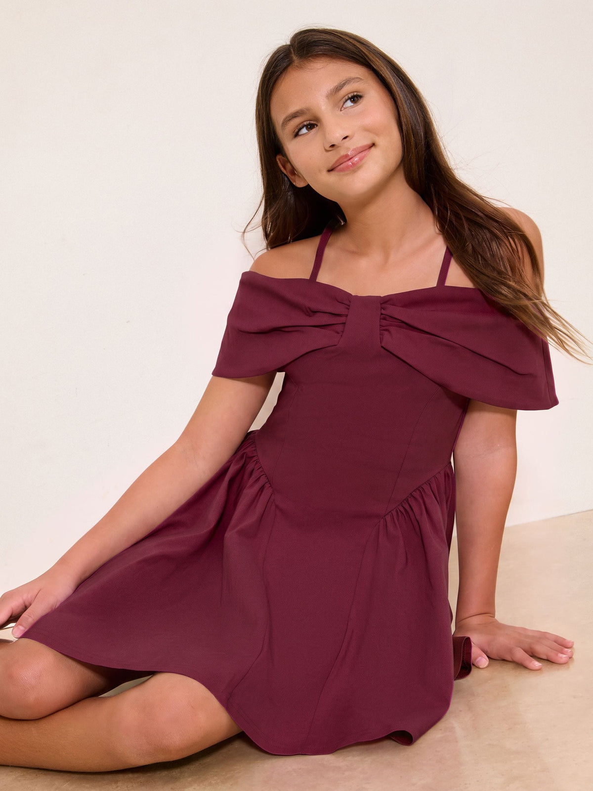 Lipsy Burgundy Red Bow Bardot Teen Dress (10-16yrs) - image 3