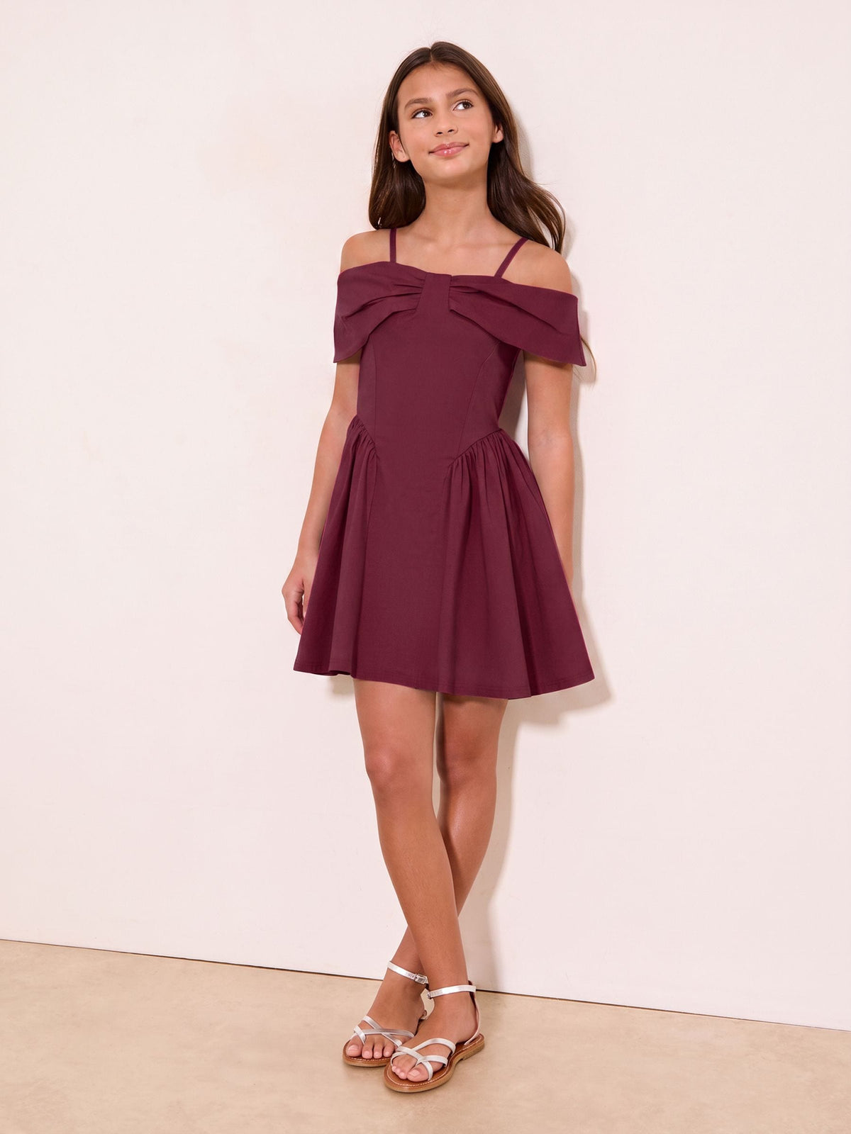 Lipsy Burgundy Red Bow Bardot Teen Dress (10-16yrs) - image 4