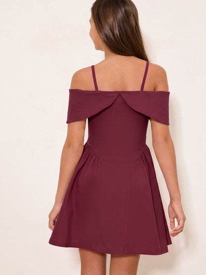 Lipsy Burgundy Red Bow Bardot Teen Dress (10-16yrs) - image 5