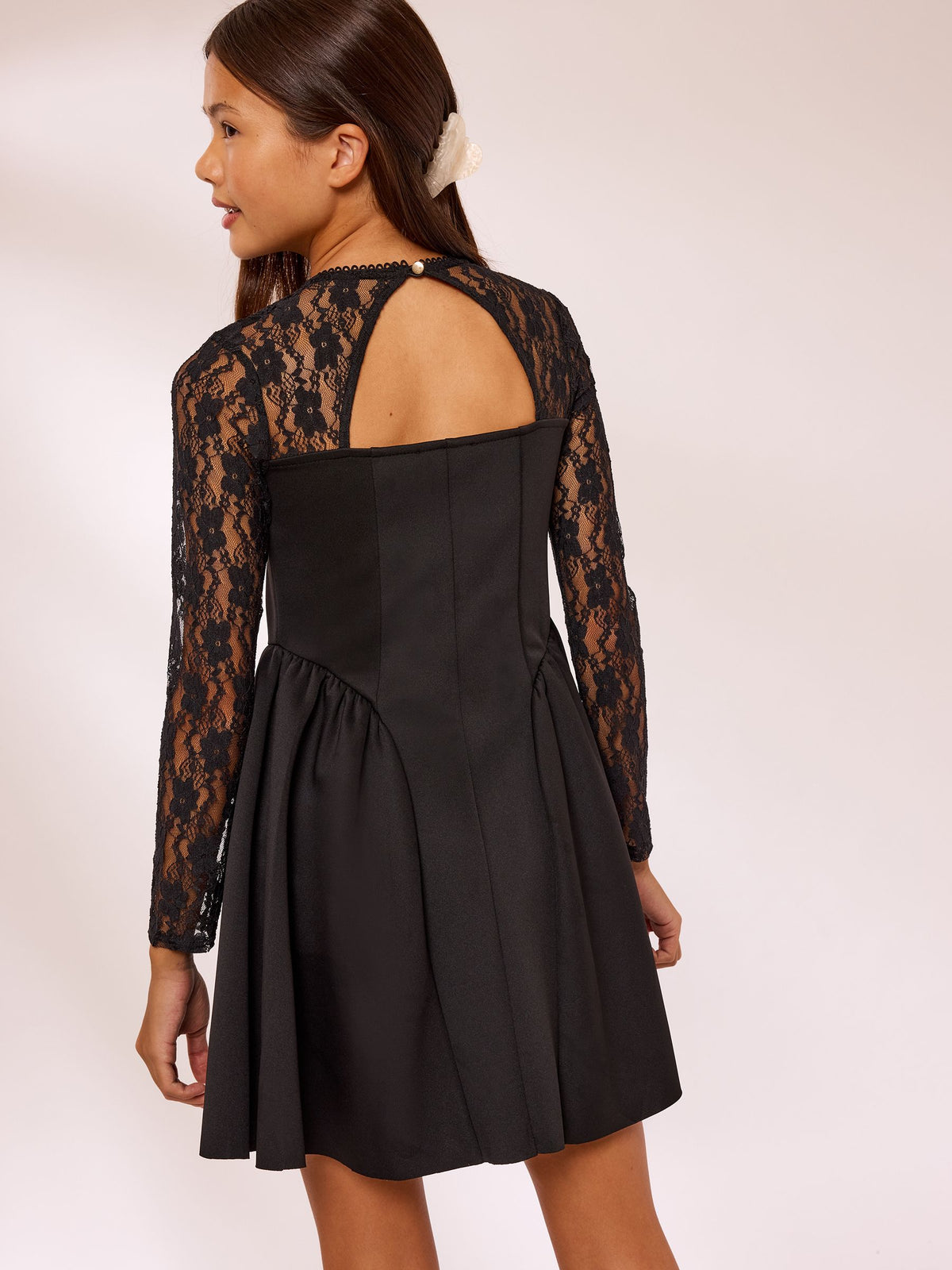 Lipsy Black Long Sleeve Lace Detail Scuba Dress (5-16yrs) - image 4