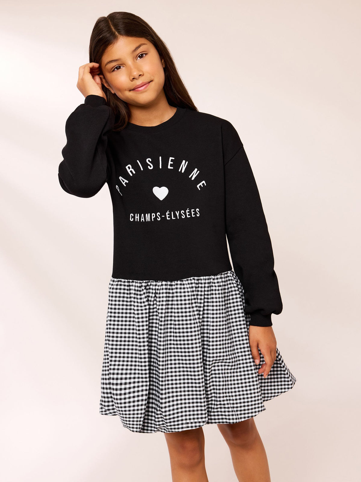 Dsiney Kidz - Lipsy Black Paris 2-in-1 Gingham Sweat Dress (5-14yrs) image 1