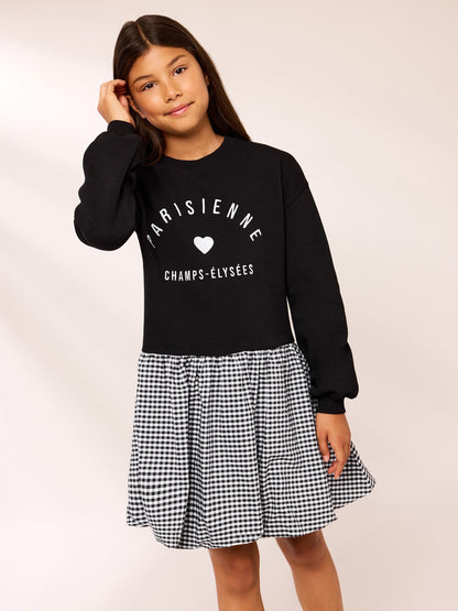 Dsiney Kidz - Lipsy Black Paris 2-in-1 Gingham Sweat Dress (5-14yrs) image 1