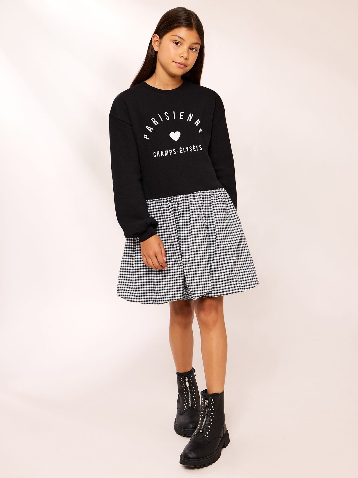 Dsiney Kidz - Lipsy Black Paris 2-in-1 Gingham Sweat Dress (5-14yrs) image 2