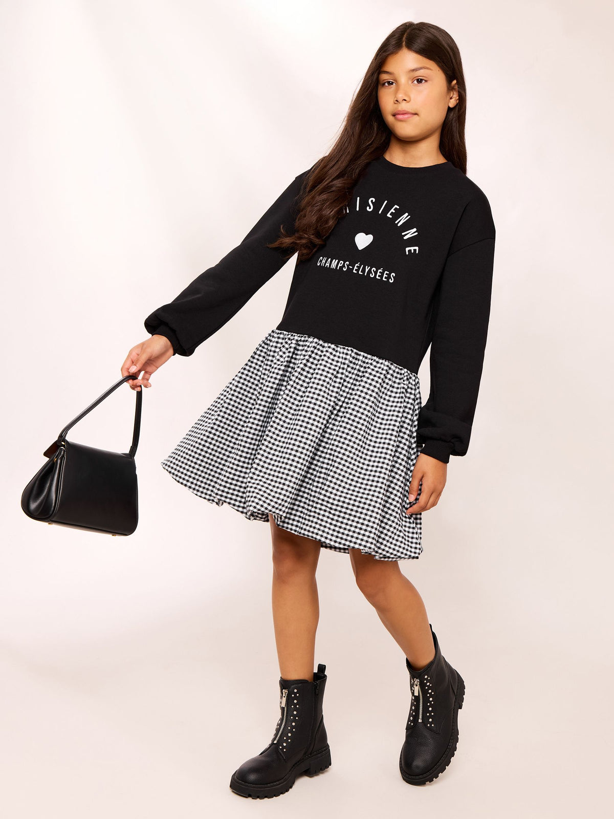 Dsiney Kidz - Lipsy Black Paris 2-in-1 Gingham Sweat Dress (5-14yrs) image 4