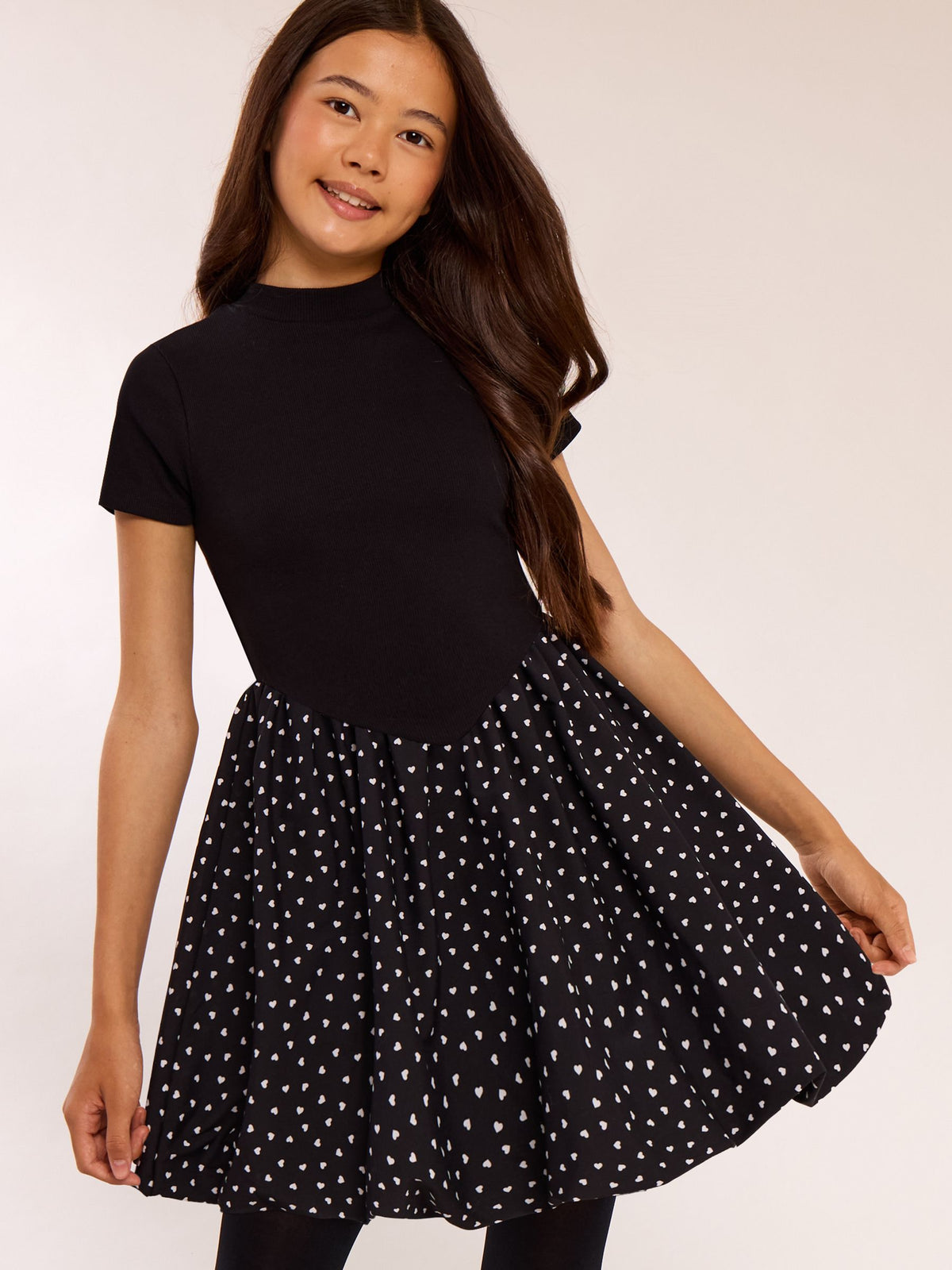 Dsiney Kidz - Lipsy Black Heart Spot Short Sleeve 2-in-1 Puffball Dress (5-16yrs) image 1