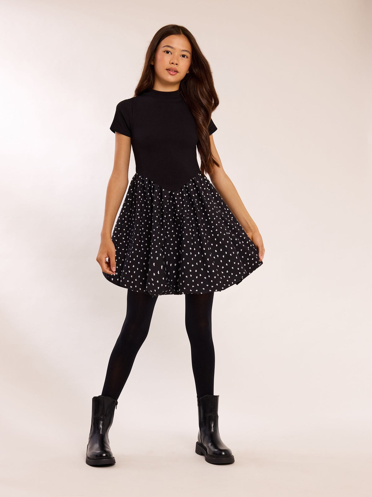 Dsiney Kidz - Lipsy Black Heart Spot Short Sleeve 2-in-1 Puffball Dress (5-16yrs) image 3