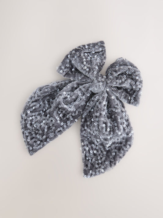 Silver Sequin Bow Clip - image 1