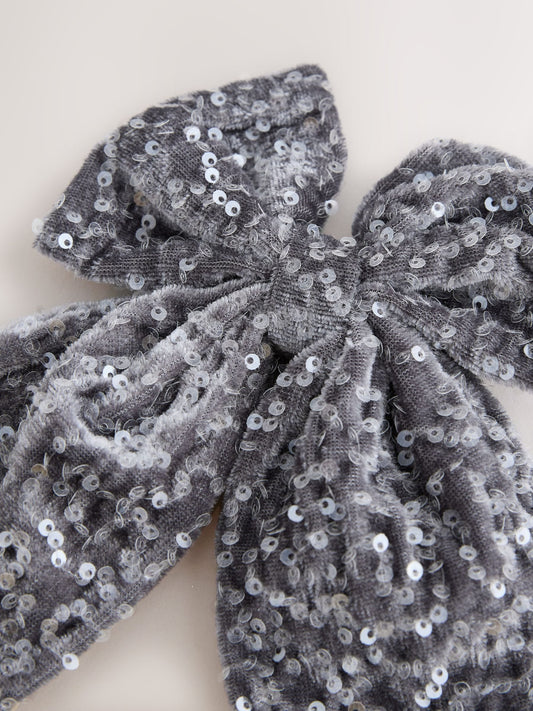 Silver Sequin Bow Clip - image 2