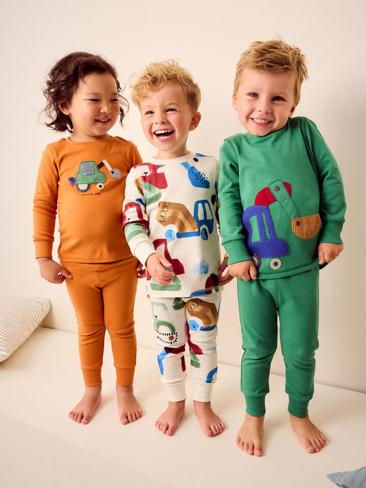 Green/Orange Transport Mini Snuggle Pyjamas 3 Pack (9mths-10yrs) image 1