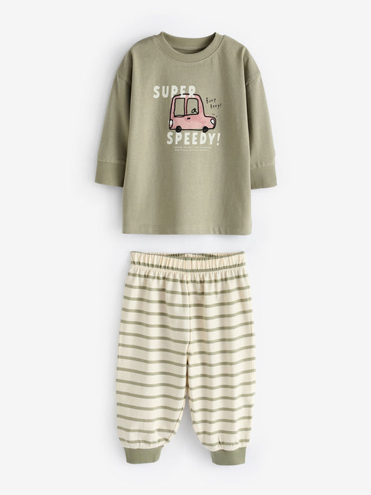 Neutral/Sage Green Transport Oversized Pyjamas 3 Pack (9mths-10yrs) image 3