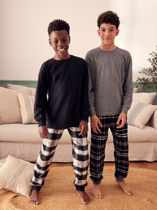 Monochrome Long Sleeve Woven Check Pyjamas 2 Pack (3-16yrs) image 1