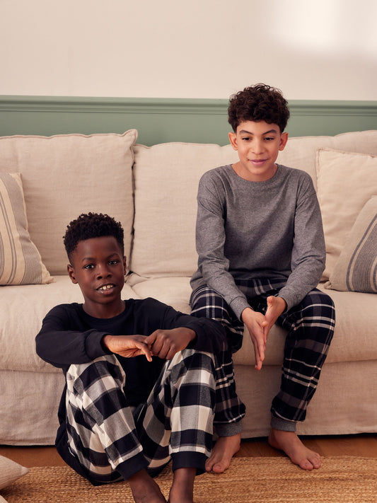 Monochrome Long Sleeve Woven Check Pyjamas 2 Pack (3-16yrs) image 3