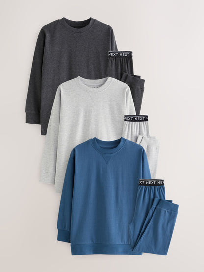 Blue/Grey/Charcoal 3 Pack Jogger Pyjamas (3-16yrs) image 1