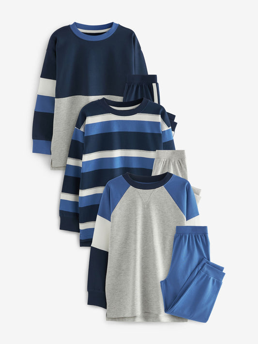 Blue/Navy/Grey 3 Pack Jogger Pyjamas (3-16yrs) image 1